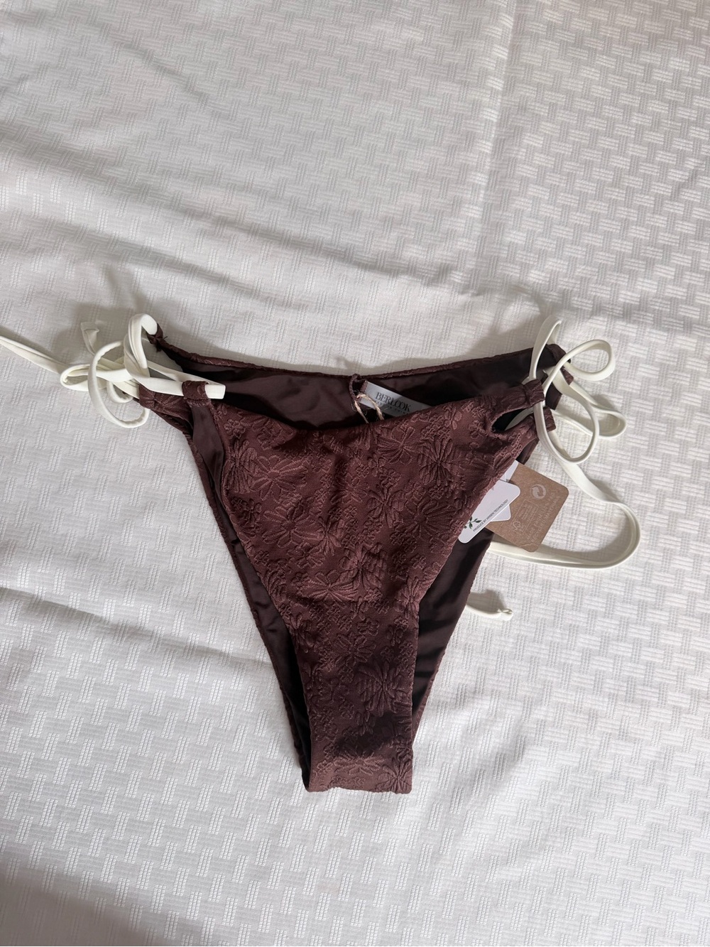 Women’s Brown Lace-Texture Tie-Side Bikini Bottom